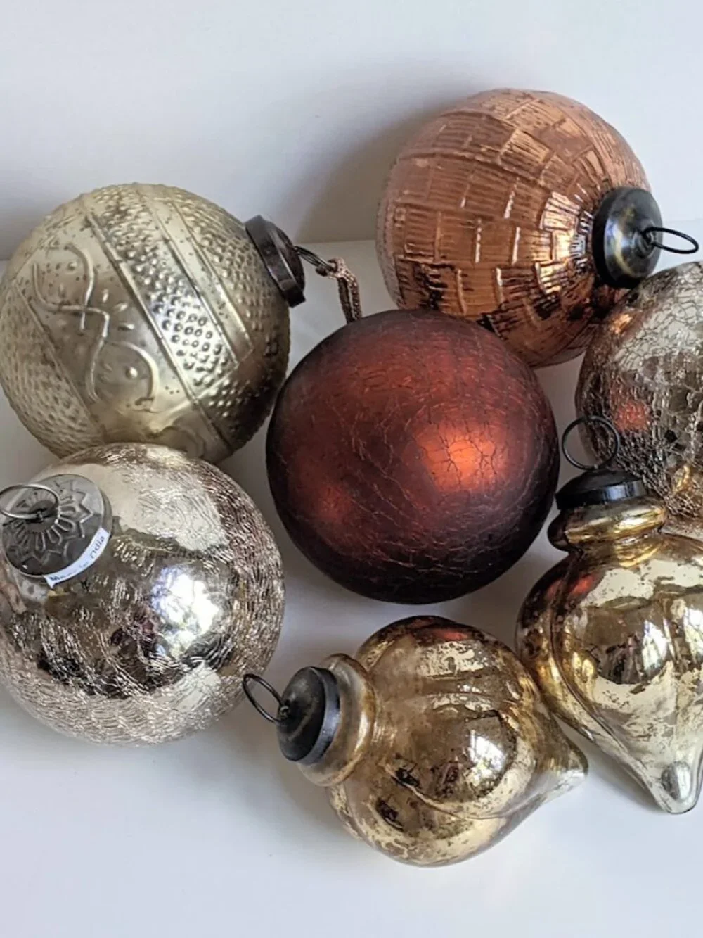 Vintage Brownish Red Crackle Mercury Glass Ornament Ball 3.75